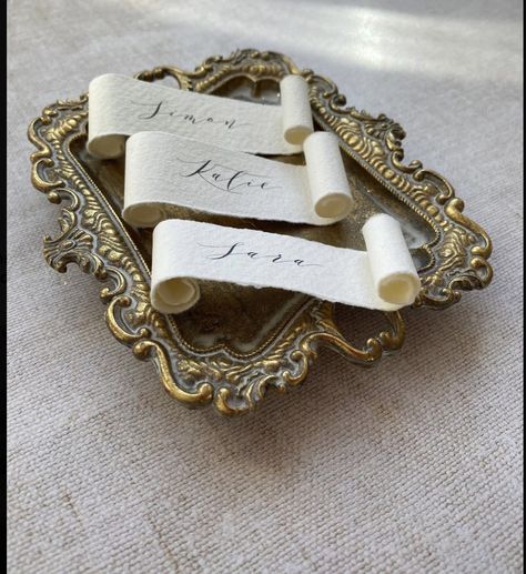 Vintage Wedding Name Cards, Place Names Wedding, Wedding Table Name Cards, Wedding Scroll, Paper Scroll, Wedding Place Names, Place Cards Wedding, Wedding Table Names, Wedding Name Cards