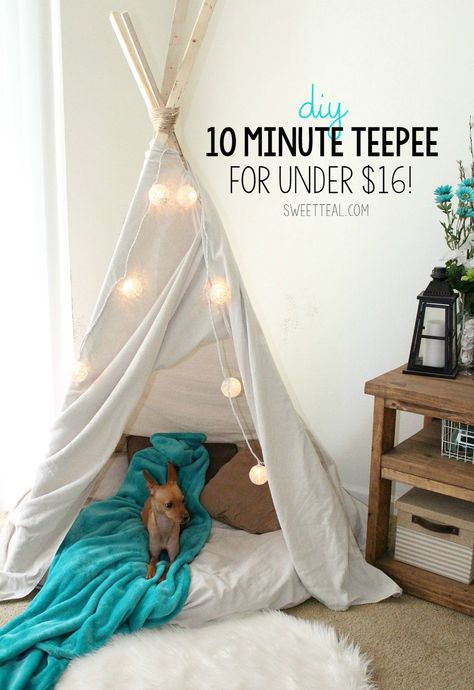 The easiest, cheapest, and fastest teepee you will ever make. Full tutorial included. Diy Dog Tent, Diy Kids Teepee, Diy Tipi, Dog Teepee, Diy Teepee, Dog Tent, Kids Teepee, Teepee Kids, Teepee Tent