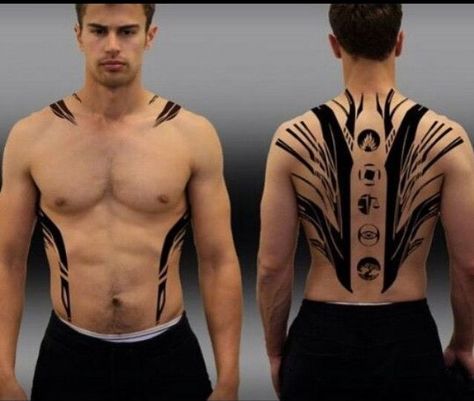 Theo James Divergent Tattoo, Divergent Tattoo, Divergent Theo James, Tato Maori, Divergent Four, Cyberpunk Tattoo, Tobias Eaton, Theo James, Back Tattoos