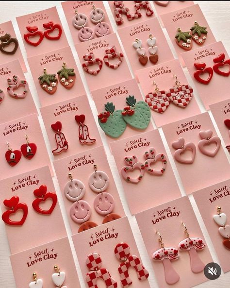 Valentine Earrings Clay, Valentine’s Day Clay Earrings, Valentine’s Day Earrings, Valentine Clay Earrings, Valentines Clay Ideas, Valentines Clay Earrings, Valentine Polymer Clay, Clay Valentine, Diy Gifts To Sell