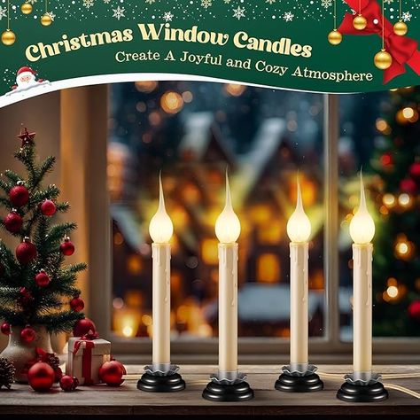 Amazon.com: Enhon 4 Pack Electric Window Candle Lights, 7 Inch LED Christmas Window Candles Plug in with Silicone Bulb, 120V C7 0.6W Warm White Country Rustic Candle Light with 5 FT Cord and On/Off Switch : Tools & Home Improvement Window Candle Lights, Led Window Candles, Christmas Window Candles, Electric Window Candles, Window Candle, Window Candles, Rustic Candle, Rustic Candles, Flameless Candles