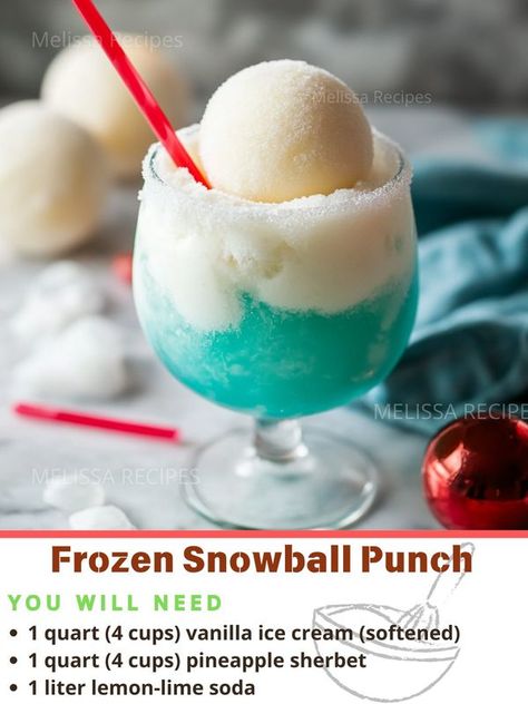 Santa Snowball Punch, Snowball Punch, Snowman Punch, Movie Christmas, Christmas Drink, Snow Ball, Dinner And A Movie, Lemon Lime Soda, Festive Drinks