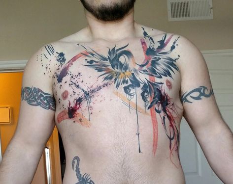 Chest Tattoo Japanese, Top Surgery Tattoo, Top Surgery Scars, Surgery Tattoo, Scars Tattoo, Scar Cover Up, Coverup Tattoo, Tattoo Thoughts, Top Surgery