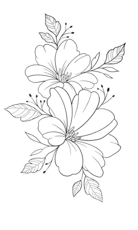 Floral Motif Design Drawings, Flower Drawing Outline Sketch, Pencil Art Flower Drawings, Outline Flower Design, Small Flower Drawing Simple, Big Flower Drawing Simple, Flower Traceable, Flower Line Drawing Simple, Flower Outline Art