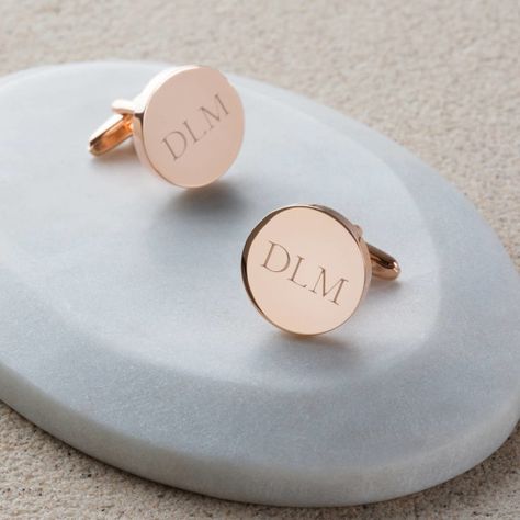 Personalised Rose Gold Initial Cufflinks Personalised Cufflinks, Personalized Christmas Gift Ideas, Initial Cufflinks, Rose Gold Initial, Cute Christmas Decorations, Rose Gold Gifts, Engraved Cufflinks, 4 Characters, Personalized Cufflinks