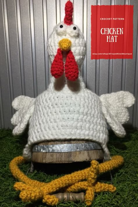 Crochet Funny Hats Free Pattern, Chicken Hat Crochet Pattern, Funny Crochet Hat, Chicken Hat Pattern, Chicken Hats, Funny Crochet, Chicken Crafts, Blankets Crochet, Hat Patterns Free