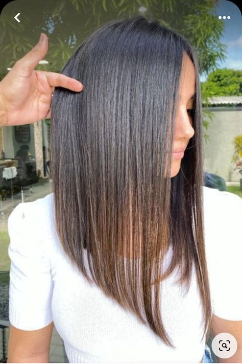 Very Long Bob Straight, Triangle One Length Below The Shoulder, Long Bob With Peekaboo Color, Long Bob From The Back, Bob Hairstyles Long Hair, Long A Line Bob Haircut, Long Mikado Haircut, Long Lob Haircut With Layers Face Framing, Bob Cut Long Hair