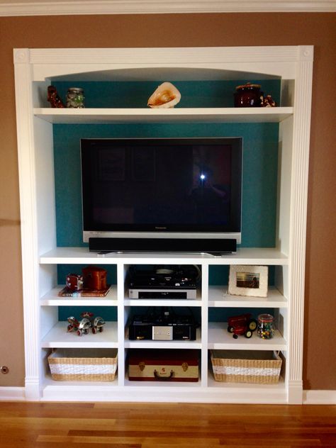 Closet space turned into a built in entertainment center. Closet Conversion, Tv Nook, Entertainment Center Design, Built In Entertainment Center, Diy Entertainment, Entertainment Center Repurpose, Closet Remodel, Entertainment Center Decor, Diy Entertainment Center