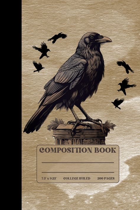 Vintage Raven Halloween themed Notebook, matte cover, college ruled sheets, 7.5"x 9.25 inches dimension, 200 pages. Dark Academia Notebook Cover, Goodnotes Notebook Cover Dark Academia, Notebook Cover Design Printables, Goodnotes Journal Cover, Notes Cover Page, Notebook Page Template, Art Cover Page, Vintage Notebook Cover, Cover For Goodnotes