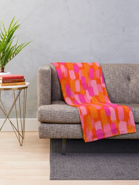 "Abstract, Pink and Orange, Paint Brush Effect" Throw Blanket by OneThreeSix | Redbubble Hot Pink Throw Pillows, Dorm Room Aesthetic, Pink Throw Blanket, Brush Strokes Pattern, Plaid Throw Blanket, Pattern Throw Blanket, White Throw Blanket, Print Throw Blanket, College Decor