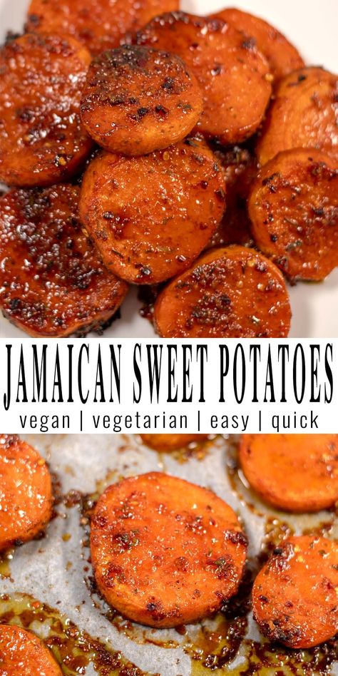 his Jamaican Sweet Potato recipe is easy to make and full of vibrant flavors, boasting a harmonious blend of island spices and natural sweetness. Bursting with Caribbean flair, this Jamaican classic dish offers a tantalizing combination of tender sweet potatoes, aromatic herbs, and a hint of heat, promising a culinary escapade for your palate. #contentednesscooking #vegan #vegetarian #sweetpotatoes Quick Easy Dinner Sides, Jamaican Potatoes Recipes, Spring Sweet Potato Recipes, Caribbean Sweet Potato Recipes, Health Potato Recipes, Vegetarian Recipes Sweet Potato, Jamaican Potato Salad, Jamaican Potatoes, Stuff Sweet Potato Recipes