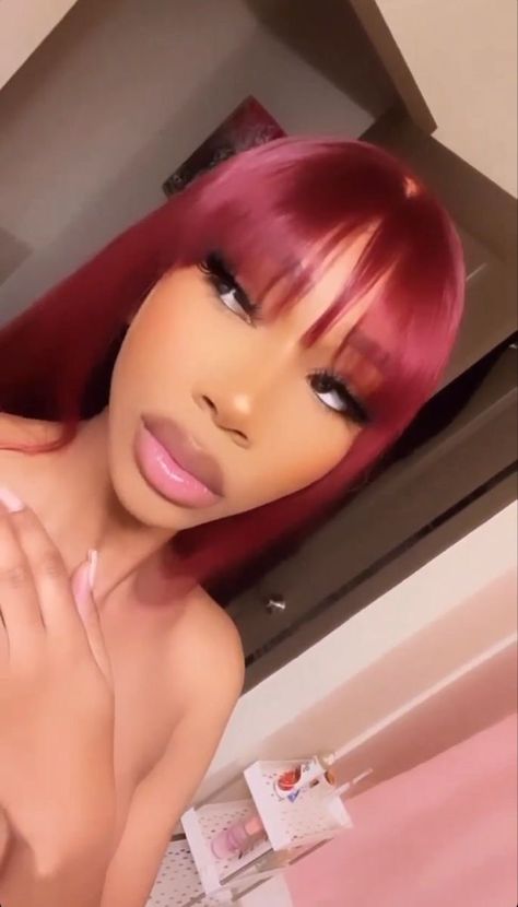 Red Hair With Bangs, Red Bangs, Girl Hair Colors, Quick Weave Hairstyles, Red Wigs, Burgundy Hair, Hair Laid, Front Lace Wigs Human Hair, Hair Dye Colors