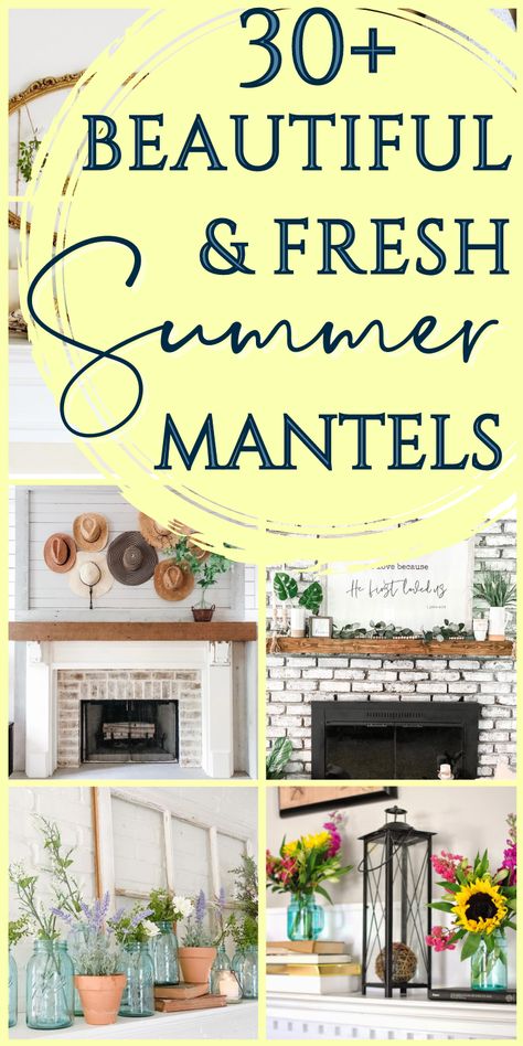 Modern Boho Mantle Decor, Summer Fireplace Ideas, Summer Fireplace Mantle Decor, Colorful Mantle Decor, Summer Mantle Decor With Tv, Minimalist Fireplace Mantle, Minimalist Mantel Decor, Decorating A Mantle Ideas, Simple Fireplace Decor