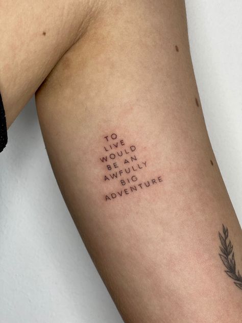 Disney Peter Pan Tattoo, Peter Pan Small Tattoo Ideas, Disney Unique Tattoos, Peter Pan Quote Tattoo, Small Disney Quote Tattoos, Disney Tattoos Aesthetic, Subtle Peter Pan Tattoo, Comfort Tattoo Ideas, Tiny Peter Pan Tattoo