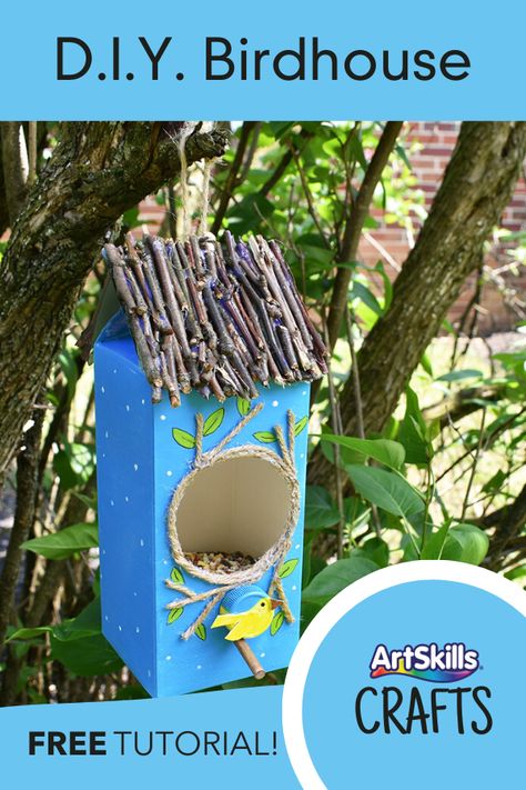 Preschool Birdhouse Craft, Bird House Diy Kids, Birdhouse Crafts For Kids, Bird House Craft For Kids, Easy Bird Houses To Make, Bird Houses Diy Easy, Diy Birdhouse Easy, Popsicle Stick Birdhouse, Bird House Craft