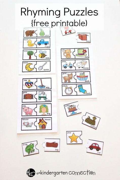 Rhyming Puzzles free printable Shared Reading Activities Preschool, Rhyming Activities Preschool, Rhyming Kindergarten, Rhyming Words Activities, Rhyming Words Worksheets, Phonics Ideas, Rhyming Worksheet, Literacy Centers Kindergarten, Kindergarten Skills