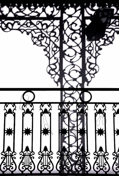 New Orleans - French Quarter "Cast-Iron Balcony & Shadow" New Orleans Tattoo, Fonts Design Ideas, Wrought Iron Wine Rack, Balcony Railings, Halloween Camping, Gates And Railings, Wrought Iron Decor, Iron Balcony, New Orleans French Quarter