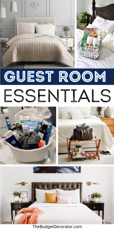 Bedroom Sanctuary Ideas, Guest Bedroom Essentials, Guest Room Baskets, Cozy Guest Bedroom, Guest Room Essentials, Small Guest Bedroom, Guest Bedroom Design, Romantic Bedroom Decor, Guest Room Design