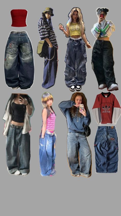 80s Fits Aesthetic, Jnco Outfit Woman, 90s Style Baggy Cargo Jeans For Streetwear, Vintage Skater Outfits, 90s Baggy Cargo Jeans, 90’s Baggy Jeans, 90s Baggy Cargo Jeans For Streetwear, Skater Jeans Outfit, Jnco Jeans Outfit