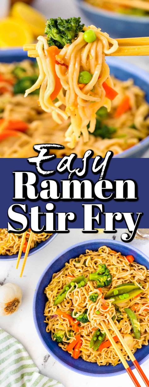 This Easy Ramen Stir Fry will have a meal on the table in no time flat. Very little to prep as frozen veggies and coleslaw are used. Ramen Noodle Stir Fry, Fried Ramen, Homemade Stir Fry Sauce, Homemade Stir Fry, Ramen Dishes, Easy Ramen, Ramen Stir Fry, Small Town Woman, Noodle Stir Fry