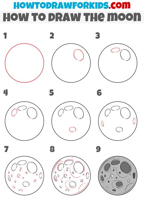 Moon Art Tutorial, How To Draw Moon Step By Step, Moon Drawing Step By Step, The Moon Painting Easy, How To Draw A Sun Step By Step, How To Draw A Moon Easy, How To Draw Planets, How To Draw The Moon, Draw Moon Easy