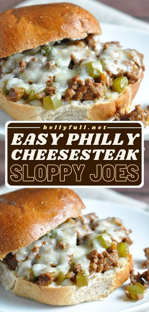 You're only 20 minutes away from this family meal! It's a quick and easy dinner idea featuring ground beef. Paired with everything you love about a Philly Cheese Steak, these sloppy joes are delicious! Easy Sloppy Joes, Cheesesteak Sloppy Joes, Best Philly Cheesesteak, Philly Cheesesteak Sloppy Joes, Sloppy Joes Easy, Ground Beef Recipes Mexican, Beef Recipes For Dinner Easy, Joe Recipe, Ground Beef Recipes Healthy