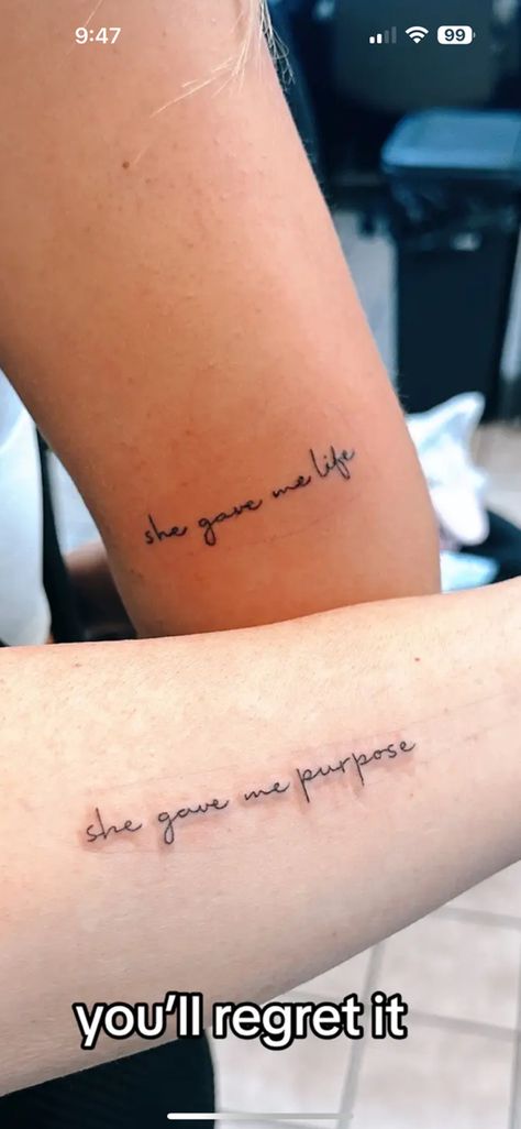 Tattoo Quotes For Moms Daughters, Tattoo Quotes For Parents, Tattoo Ideas To Get For Your Parents, Mom And Daughter Word Tattoos, Godsister Matching Tattoos, Call Your Mom Tattoo Ideas, Small Tattoos Family Meaningful, Mom Appreciation Tattoo, Tattoo Ideas Mom Daughter