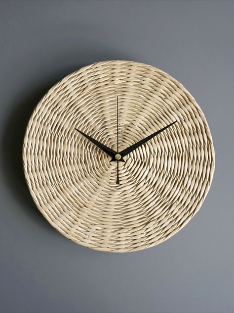 paper basketry & home decor by STUDIO blureco Paper Clock, Beige Wall, Neutral Boho, Woven Paper, Boho Decor, Decor Styles, Poland, Wall Clock, Hand Weaving