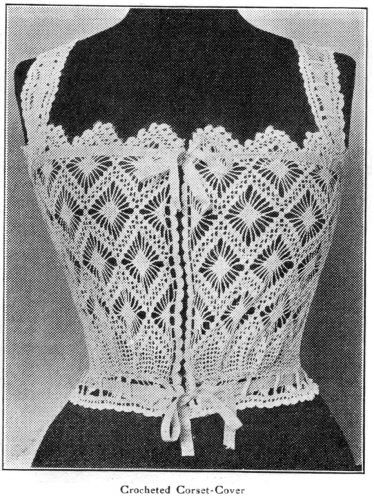 Free Pattern!  1912 Crocheted Corset Cover – Wearing History® Blog Steampunk Crochet Patterns, Victorian Lace Crochet Pattern, Lace Motif Crochet, Crochet Rib Cage, Crochet Lace Patterns Free, Mystical Crochet, Crocheted Corset, Crochet Bottoms Pattern, Victorian Crochet Patterns