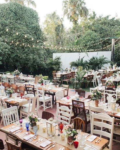 Eclectic Wedding Reception, Eclectic Garden Wedding, Secret Garden Parties, Garden Reception, Garden Wedding Reception, Classic Wedding Decorations, Eclectic Wedding, Offbeat Bride, Outdoor Wedding Reception