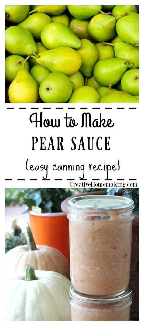 Easy pear sauce for canning. Serve this pear sauce with pork or chicken..it is also great as homemade baby food. Make with or without sugar. Preserve Pears, Pear Sauce Recipe, Canning Pears, Chicken Baby Food, Pear Preserves, Pear Sauce, Pear Butter, Canned Pears, Homestead Recipes