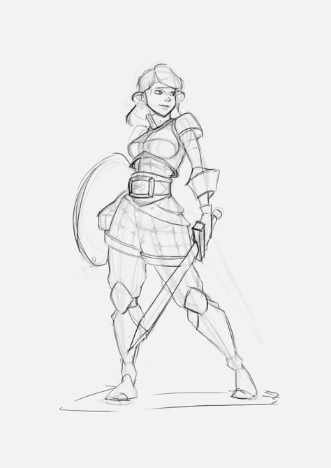 ArtStation - sketch warrior, hugo varlez Warrior Pose Reference Drawings, Dynamic Warrior Pose, Warrior Pose Female, Warrior Art Reference, Female Hand On Hip Pose Drawing, Knight Reference Drawing Pose, How To Draw A Warrior, Female Warrior Hairstyles Drawing, Women With Swords Drawing