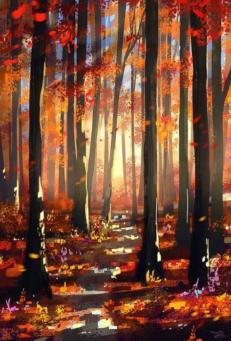 Fall Forest Drawing, Fall Forest Painting, Autumn Forest Painting, Mother Earth Art, Forest Drawing, Fall Canvas Painting, Art Painting Gallery, Forest Painting, Forest Art