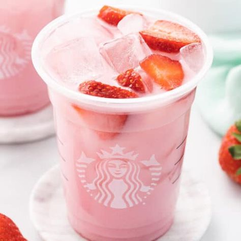 Starbucks Pink Drink Copycat {Only 3 Ingredients!} - Belly Full Pink Drink Starbucks Recipe, Strawberry Starbucks Drink, Pink Drink Copycat, Copycat Drinks, Pink Drink Recipe, Starbucks Pink Drink Recipe, Pink Drink Starbucks, Copycat Starbucks Drinks, Pink Drink Recipes