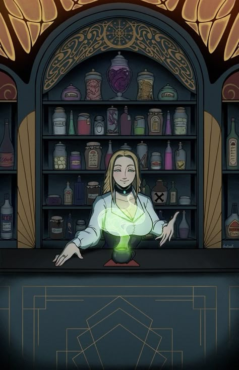 Dnd Shop Owner Art, Dnd Magic Shop, Fantasy Inn, Female Monsters, New Capenna, Shop Keeper, Dnd Npc, Perspective Drawing Lessons, Dnd Art