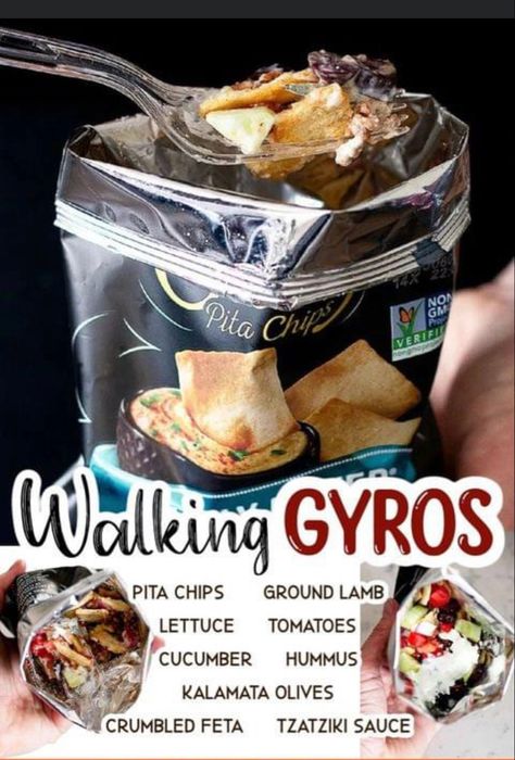 Walking Gyros, Walking Desserts, Crowd Appetizers, Bar List, Gyro Recipe, Walking Tacos, Verde Recipe, Greek Flavors, Camp Food