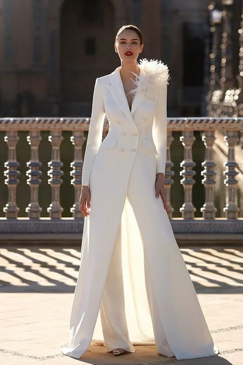 wedding dress Fitted Long Dress, Women Suits Wedding, Long Fitted Dresses, Woman Suit, Woman Suit Fashion, Gala Dresses, Crepe Dress, Suit Fashion, Bridal Couture