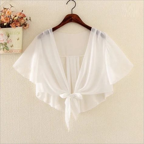 Chiffon Shrug, Cape Blouse, Chiffon Bow, Blusas Top, Scarf Knots, Fake Collar, Chiffon Shorts, Summer Cardigan, Capes For Women