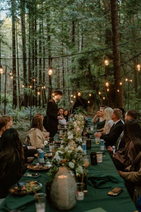 Redwood Elopement | Redwood Wedding Photographer | Plan the perfect redwood wedding with ideas for forest wedding ceremony, forest wedding dresses, decor, and ocean-side elopements. Let’s capture your special day at sherylannephoto.com! Wedding In The Woods At Night, Forest Wedding Australia, Wedding Forest Ideas, Cabin Themed Wedding, Woodsy Outdoor Wedding, Dinner In Forest, Forest Summer Wedding, Micro Forest Wedding, Country Forest Wedding