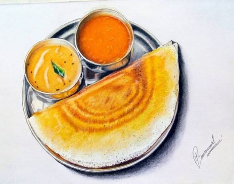 Dosa Drawing, Color Tutorial, Food Art Painting, Food Painting, Drawing Prompt, Room Design Bedroom, Color Pencil Drawing, Watercolour Tutorials, Realistic Drawings