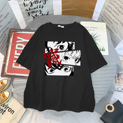 T-shirt Aesthetic, Demon Slayer Tshirt Design, Anime T Shirts Outfit, Cute Tshirt Designs Graphic Tees, Anime Tshirt Outfit, Anime Shirt Outfit, Kawaii Demon Slayer, Demon Slayer Tshirt, Anime Shirt Design