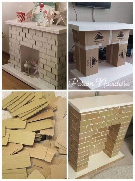 Diy Christmas Fireplace, Cardboard Fireplace, Cardboard Christmas, Fake Fireplace, Santa's House, Ideas Navidad, Christmas Themes Decorations, Diy Fireplace, Office Christmas