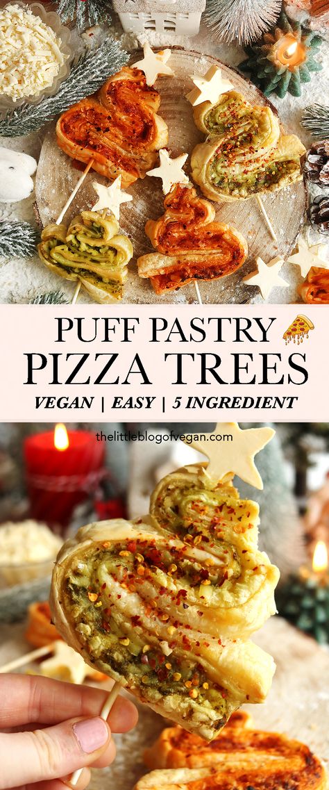 Vegan Christmas Dinner Starters, Puff Pastry Mozzarella, Christmas Tree Pizza Appetizers, Puff Pastry Veggie Pizza, Vegan Christmas Starters, Vegan Puff Pastry Appetizers, Christmas Food Ideas Savoury, Vegan Puff Pastry Recipes Savory, Vegetarian Puff Pastry Recipes