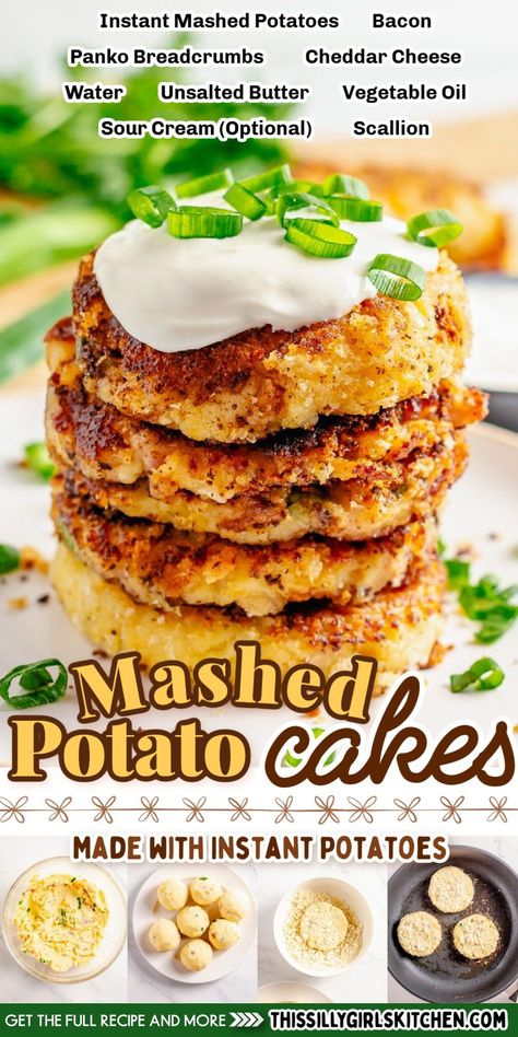 Get excited for These Mashed Potato Cakes from This Silly Girl's Kitchen! They're a quick and easy delight made with simple and fun ingredients that you probably already have. Whip them up in minutes and enjoy them as a side dish or appetizer with your favorite toppings. Trust me, they're super simple to make and incredibly delicious. Don't wait any longer—give them a try today! Potato Cakes From Instant Potatoes, Instant Potatoes Recipes Ideas, Potato Cakes From Mashed Potatoes, Mashed Potato Patties, Mashed Potato Cakes, Loaded Mashed Potatoes, Instant Mashed Potatoes, Instant Potatoes, Potato Patties