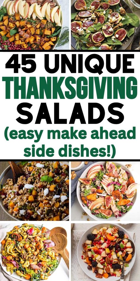 The best Thanksgiving salads for a crowd that are easy and healthy make ahead side dishes for turkey and will complete your Thanksgiving menu. Thanksgiving Veggie Side Dishes, Salad Ideas Side Dishes, Holiday Salads Thanksgiving, Veggie Side Dishes Thanksgiving, Brussel Sprouts Quinoa, Salads Thanksgiving, Best Thanksgiving Salad, Turkey Dinner Side Dishes, Veggie Side Dishes For Thanksgiving