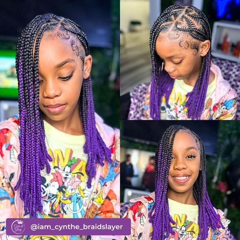 Ombre Braids For Kids, Purple Braids For Kids, Cornrows Hairstyles For Kids, Ombre Cornrows, School Cornrows, Cornrow Styles For Kids, Joy Hair, Cornrows For Girls, Kids Cornrow Hairstyles