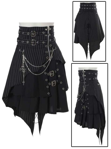 Bodyline Punk skirt with spider chain Stem Punk Outfit, Skirts With Chains, Spider Clothes, Skirt With Chains, Punk Chains, Punk Dresses, Layered Clothing, Punk Tops, Punk Clothes