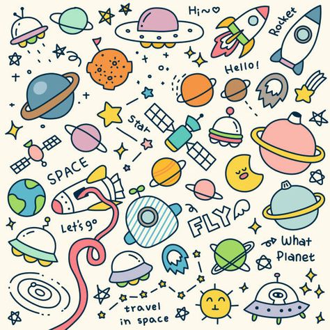 Travel Doodles, Space Doodles, Planet Drawing, Space Drawings, Aesthetic Space, Doodle Art Drawing, Doodle Inspiration, Doodle Ideas, Easy Doodle Art