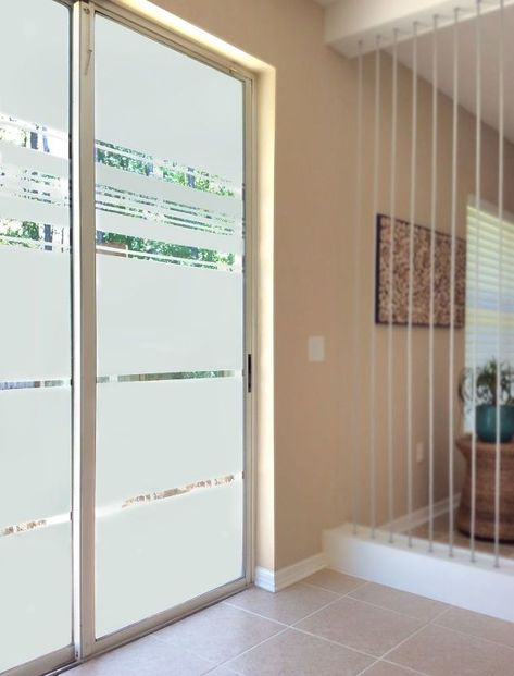 How To Add Pizzazz to your Sliding Glass Doors ~ You will need: Etched film from Artscape, you can find it at Home Depot. Glass Door Sticker, Glass Door Window Treatments, Sliding Glass Door Window Treatments, Sliding Glass Door Window, Deur Sticker, Door Window Treatments, Hanging Solar Lights, Front Door Makeover, Door Sticker