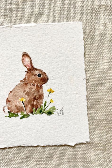 EASTER SERIES x Spring Bunny no. 5, Original Watercolor by Sarah Grasso Simple Rabbit Painting, Abstract Watercolor Animals, Spring Watercolour Painting, April Watercolor Ideas, How To Paint A Rabbit, Easy Cute Watercolor Ideas, Watercolor Art Advanced, Watercolor Rabbits Bunnies, Watercolor Calendar Diy